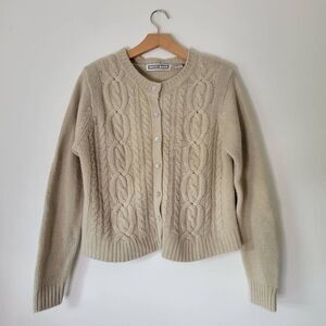 Vintage Dress Barn Beige Cable Knit Cardigan Mother of Pearl Buttons M